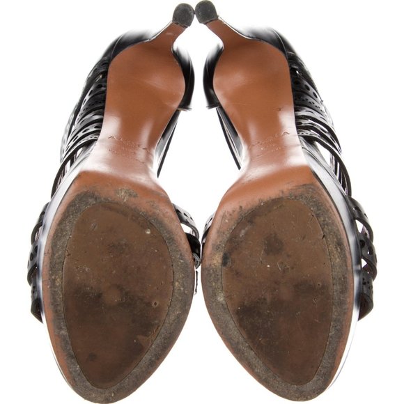 ALAIA Black Leather Lasercut Accents Gladiator Sandals Size 6.5 Very Good Used - Picture 5 of 5